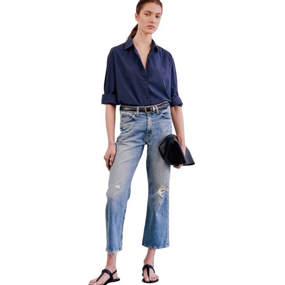 Nili Lotan Violette Jeans Blue Medium Wash Distressed Mid-rise Wide Leg Size 26 - Picture 1 of 10